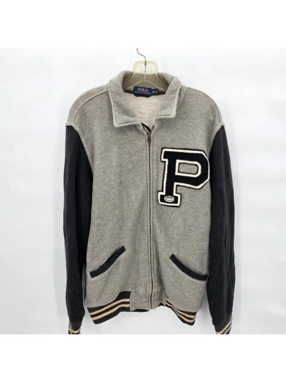 Vintage Polo Ralph Lauren Jacket Mens M Gray Varsity Indian Head Athletic Club